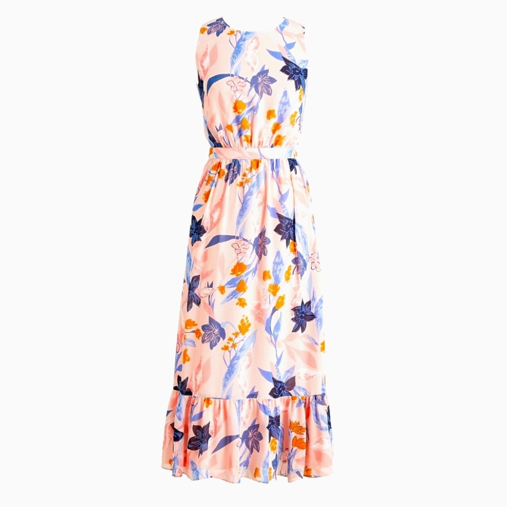🆕 J CREW Crinkle Tiered Midi Floral Dress - Picture 1 of 4